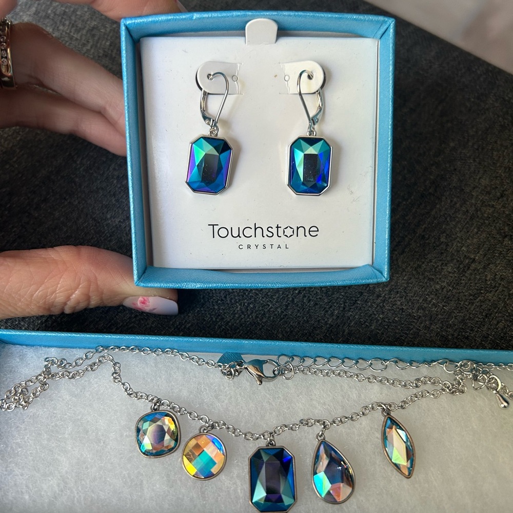 Touchstone Crystal Blue and Silver Jewelry Set